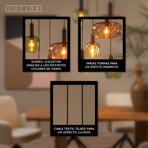 Lucide ILONA - Lámpara colgante - 5xE27 - Negro - USP